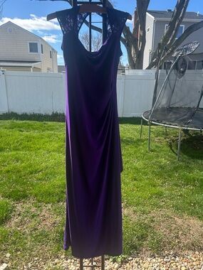 Elegant Purple Lace-Shoulder Maxi Dress
